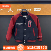 匡威童装 CV2612271 棒球夹克春大格子毛呢皮革拼接外套 新年款 经典