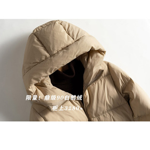 渠道货 加厚白鹅绒连帽抽绳羽绒服女冬 外贸出口高端女装