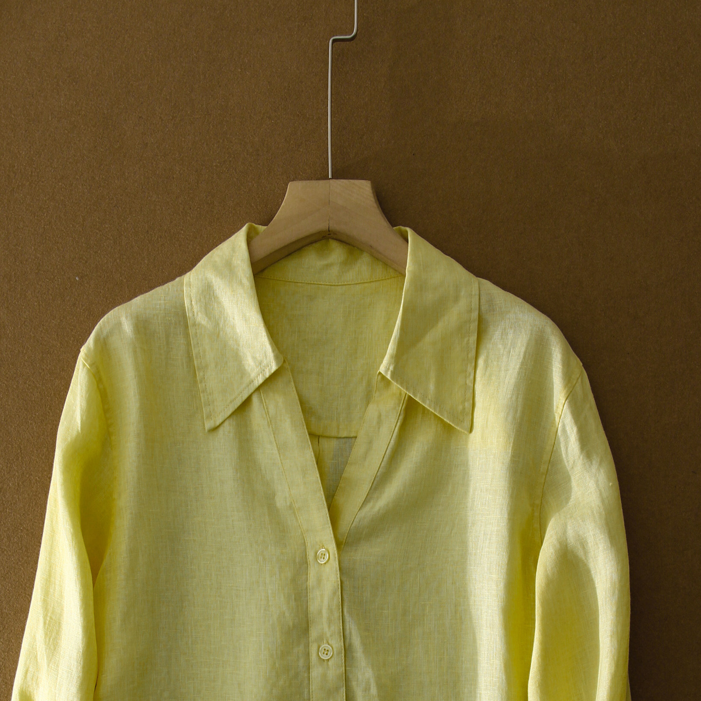 高支高密好面料！100%亚麻松弛感刺绣衬衫女直筒小宽松显瘦显白黄