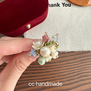 cc手作森系 捷克珠串珠花朵戒指女小众高级感轻奢气质百搭指环