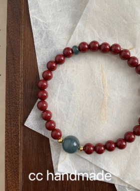 cc手作 中国风 红色朱砂手串女款本命年转运珠手链单圈手链s925银