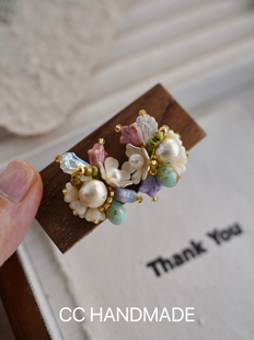 cc手作 原创设计手工串珠耳环无耳洞耳夹花园设计森系 莫奈花园