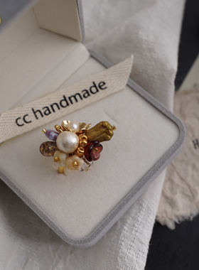 cc手作 秋冬美拉德配色进口米珠串珠戒指复古小众指环摩卡慕斯