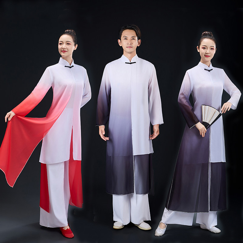 国庆初中生铭记红扇舞演出服成人太极舞蹈服水墨男女关山酒表演服