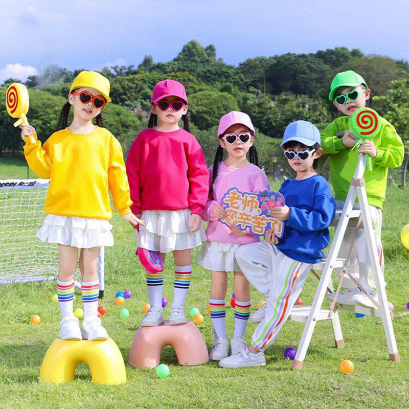 幼儿蹦蹦跳跳演出服运动真奇妙打勾勾舞蹈服儿童糖果色卫衣套装长