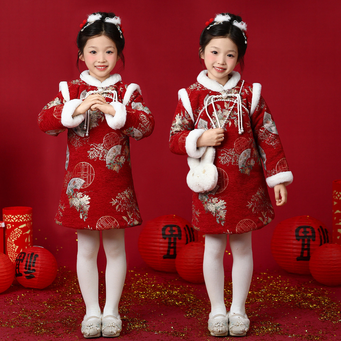 幼儿福气要来到演出服女儿童拜年服加绒加厚我是招财猫喜庆舞蹈服