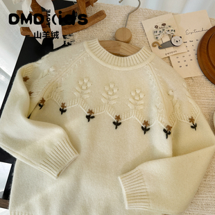 DUMENGDUO女童山羊绒衫甜美圆领针织衫儿童宝宝毛衣秋冬双股加厚