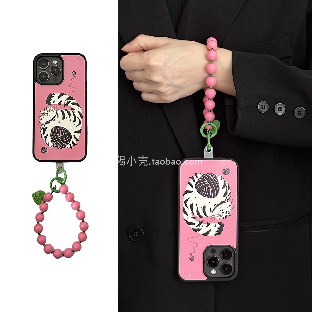 趣味ins小众毛线球猫咪串珠链条16适用于iPhone15promax手机壳卡通可爱14苹果13PM全包12pro新款菲林壳女