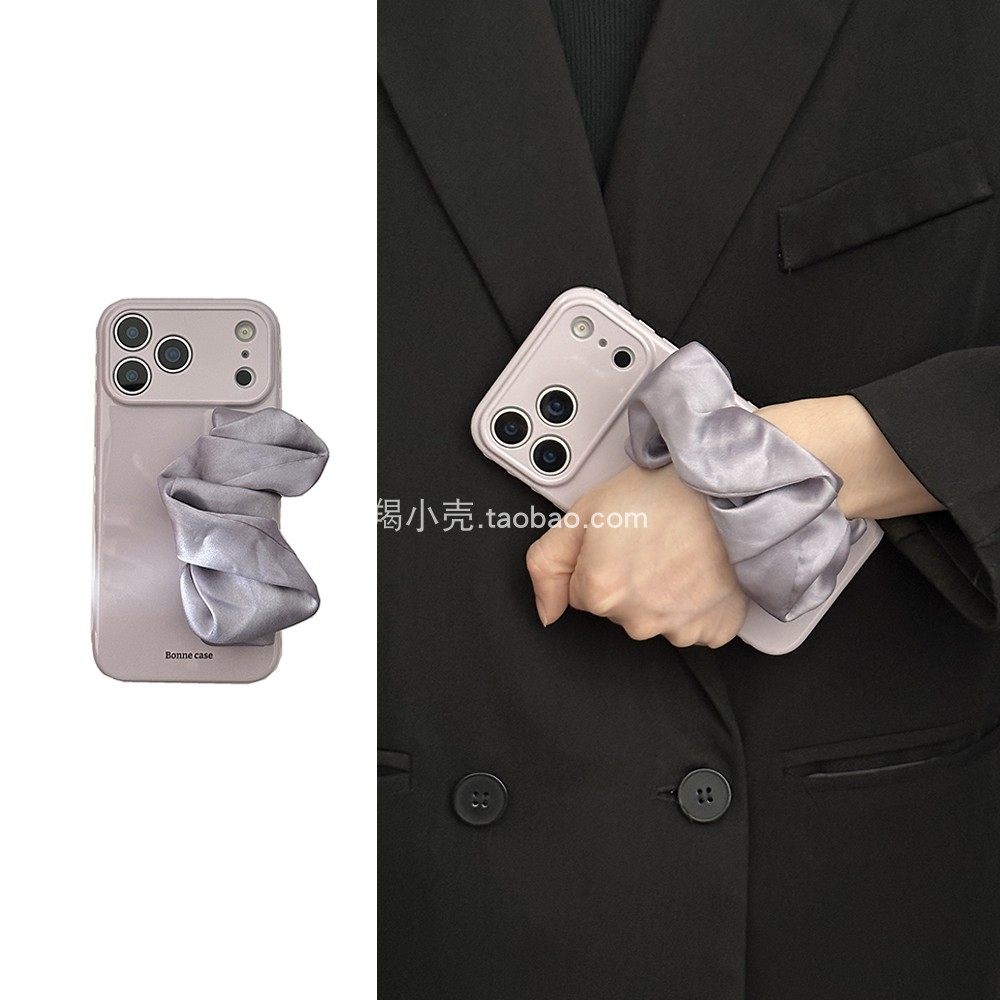 小众温柔月光灰紫丝巾手腕带17promax适用于iphone15