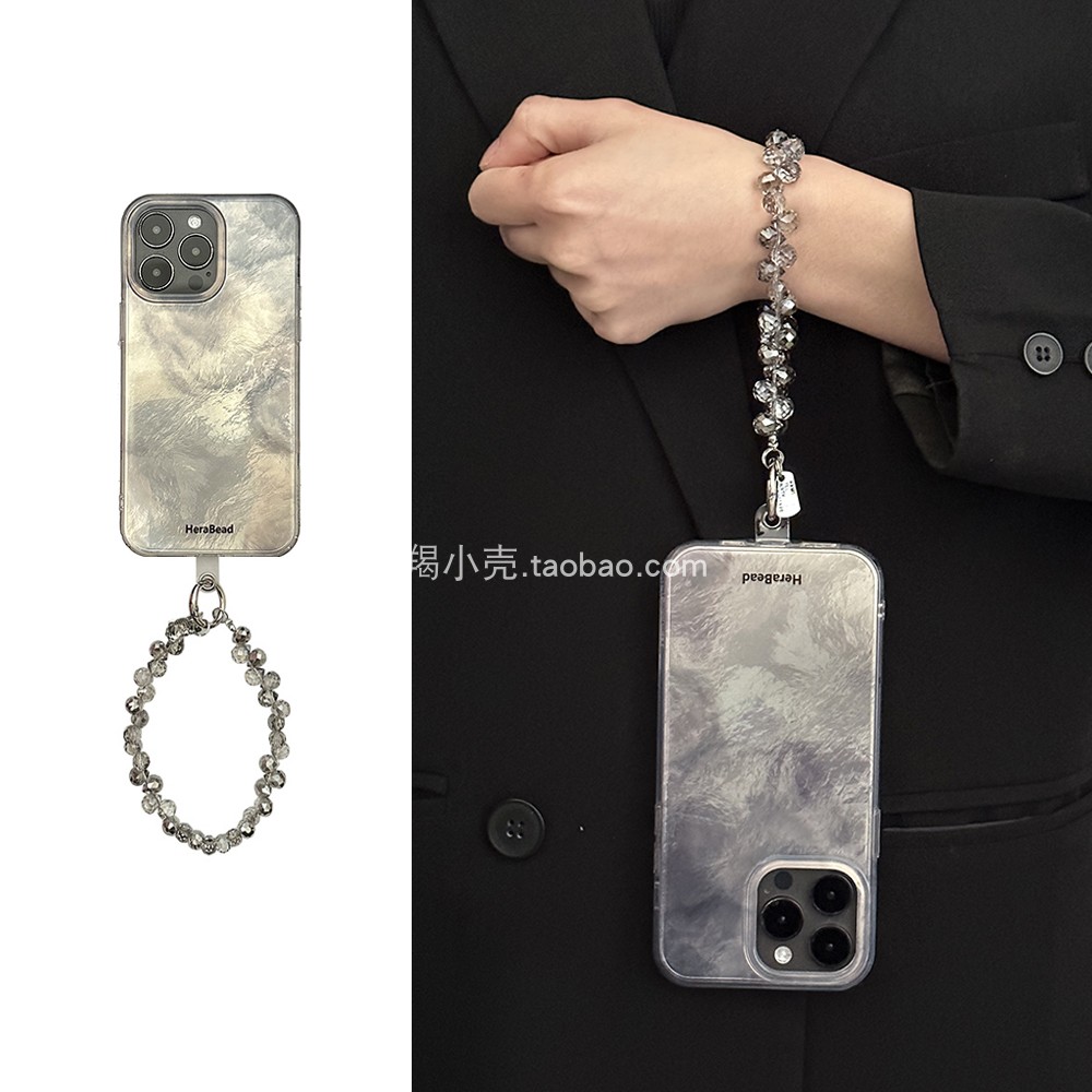 水墨灰晕染高级感锡纸纹16适用于iphone15promax手机壳水晶链条14pm苹果12全包13pro防摔保护套