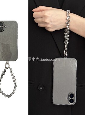 高级感石墨炭灰木纹丝巾手腕带16promax适用于iPhone15pro手机壳14手腕式新款苹果13pm简约大气1211男女款