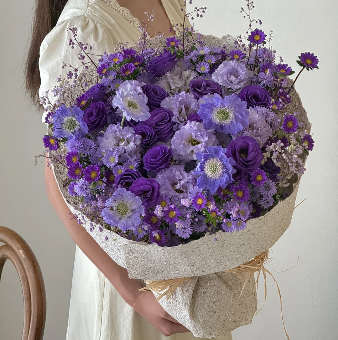 长春鲜花店同城速递紫玫瑰紫色洋桔梗混搭花束情人节送女友生日花