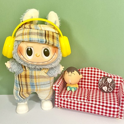 拉布布17厘米挂件公仔可穿娃衣labubu一代二代毛绒公仔换装背带裤