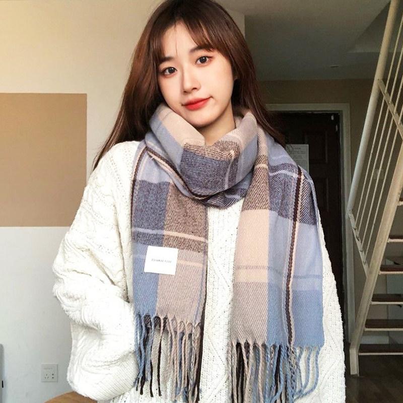 英伦风女士格子仿羊绒围巾