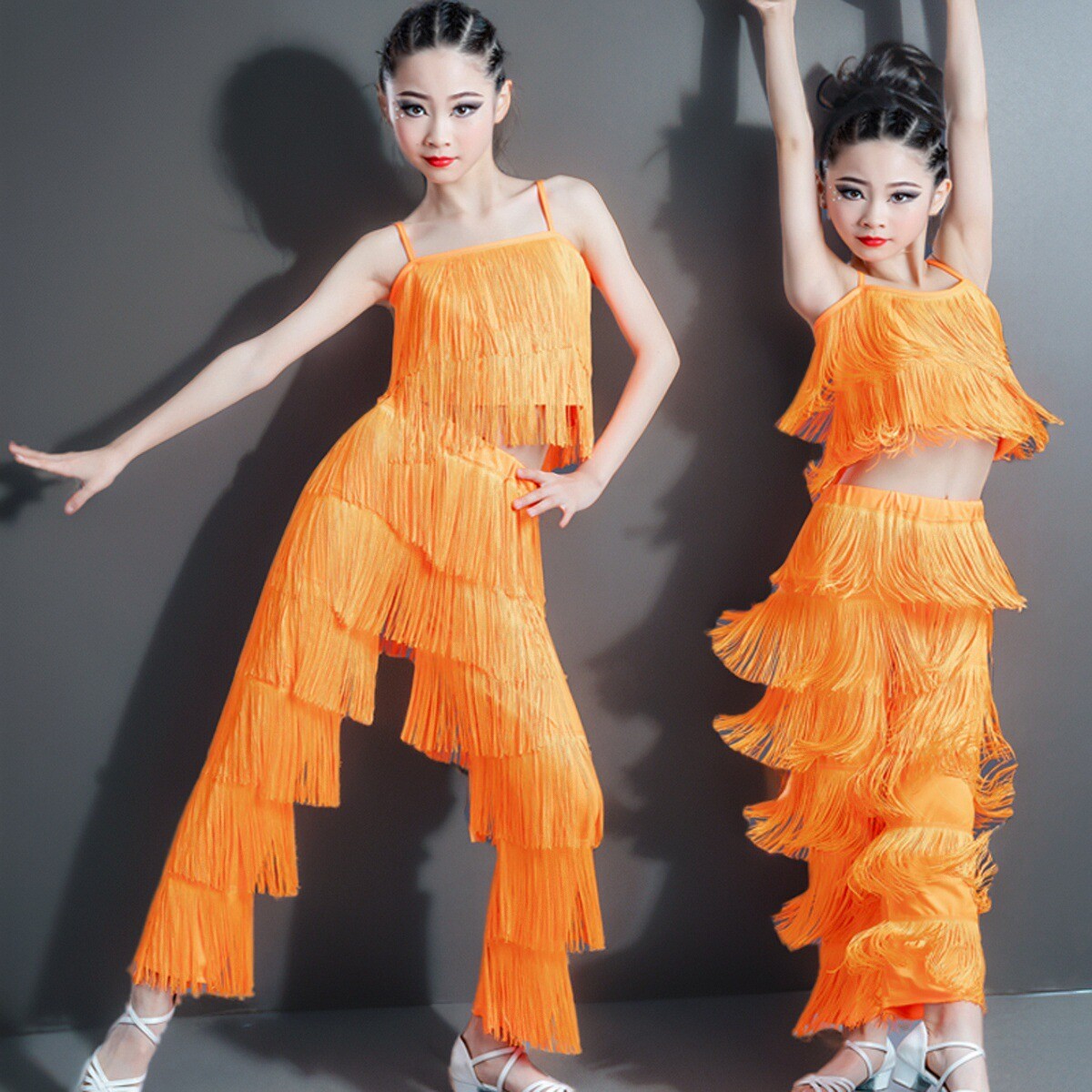 拉丁服女儿童流苏款考级练功比赛