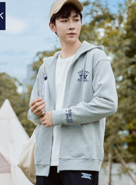 TEEK连帽卫衣开衫男秋冬季重磅纯棉带帽衫高中生宽松加绒潮牌衣服