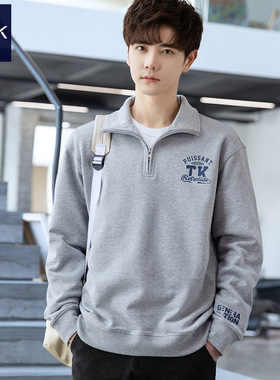 半拉链翻领卫衣男 春季纯棉POLO青少年立领长袖T恤学院风高领外套