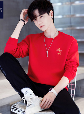 以梦为马 大红色战袍马年本命年卫衣男装长袖T恤加绒2026新年衣服