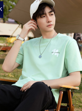 TEEK夏季浅绿色男士t恤短袖 2026新款重磅纯棉青少年高品质半袖潮
