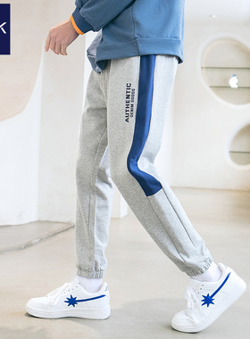 TEEK2025撞色休闲运动卫裤男秋冬季青少年新款加绒潮流束脚长裤子
