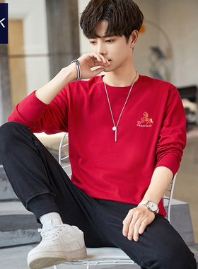 一马当先拜年红色长袖T恤纯棉男 秋冬季马年本命年内穿衣服打底衫
