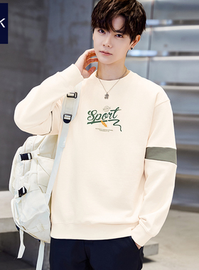 TEEK男士拼接纯棉卫衣秋冬季 韩版青少年感高级感加厚加绒长袖T恤