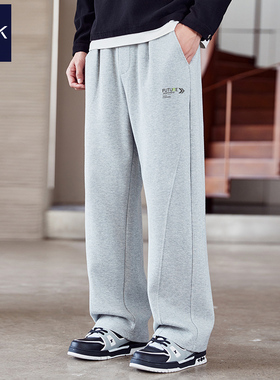 TEEK休闲运动男灰色直筒裤秋冬季学生跑步痞帅高街阔腿潮流长裤子