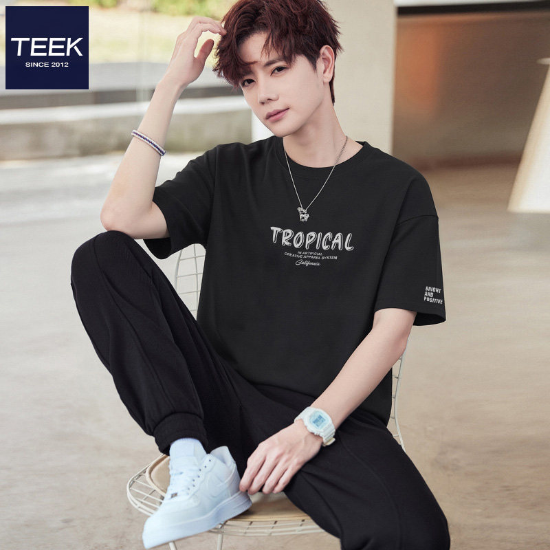 TEEK液氨丝光棉短袖男T恤 夏季纯棉凉感青少年痞帅港风衣服半袖衫
