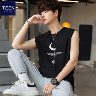 2025新款 短袖 青少年潮流健身无袖 汗衫 T恤 砍袖 坎肩运动背心男夏季