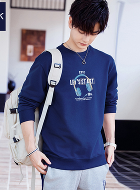 TEEK藏青色男装纯棉卫衣 秋冬季加厚加绒青少年高中学生长袖T恤潮