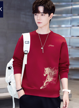 马到成功丨马年本命年酒红色男装卫衣2026新年红色过年加绒衣服冬