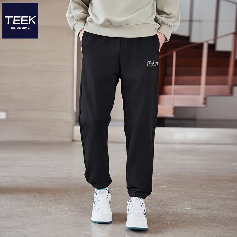 TEEK休闲运动男士卫裤纯棉秋冬季青年韩版潮流帅气跑步收口长裤子