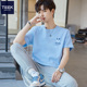 纯棉笑脸印花潮流半袖 TEEK浅蓝色T恤男士 新款 2026夏季 上衣服 短袖