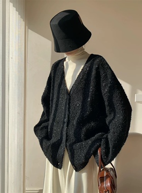 亮丝毛衣外套韩版宽松休闲慵懒加厚针织开衫女