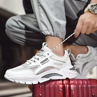 男童夏款老爹网鞋透气运动鞋单网中大童系鞋带薄款防臭跑步鞋白色