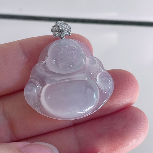 缅甸天然A货翡翠18k金镶冰胶白冰佛公吊坠挂件尺寸29-31.1-5.7mm