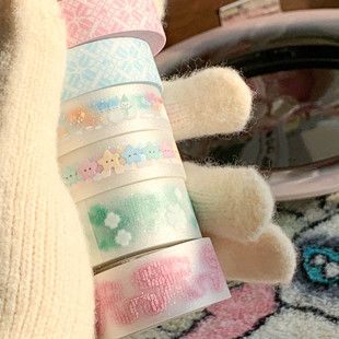 现货 栗栗斯星星派对小雪人雪花ascii四叶草蝴蝶闪砂胶带手帐韩系