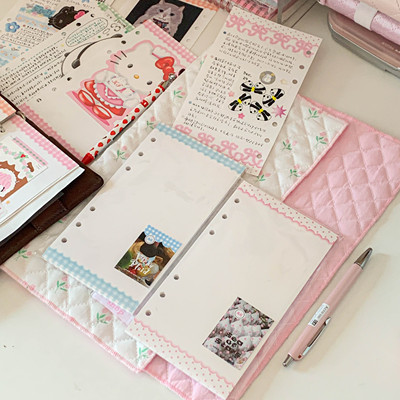 现huo(2件包邮）栗栗斯花边格子星星海A6per手帐活页古早感韩系盐