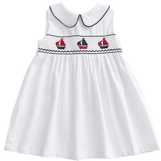 夏季女童连衣裙复古绣花帆船刺绣打揽棉欧美中小童无袖公主裙