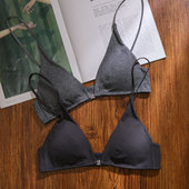 天然轻薄棉法式 三角杯前扣小胸内衣深V性感美背细肩带无钢圈文胸