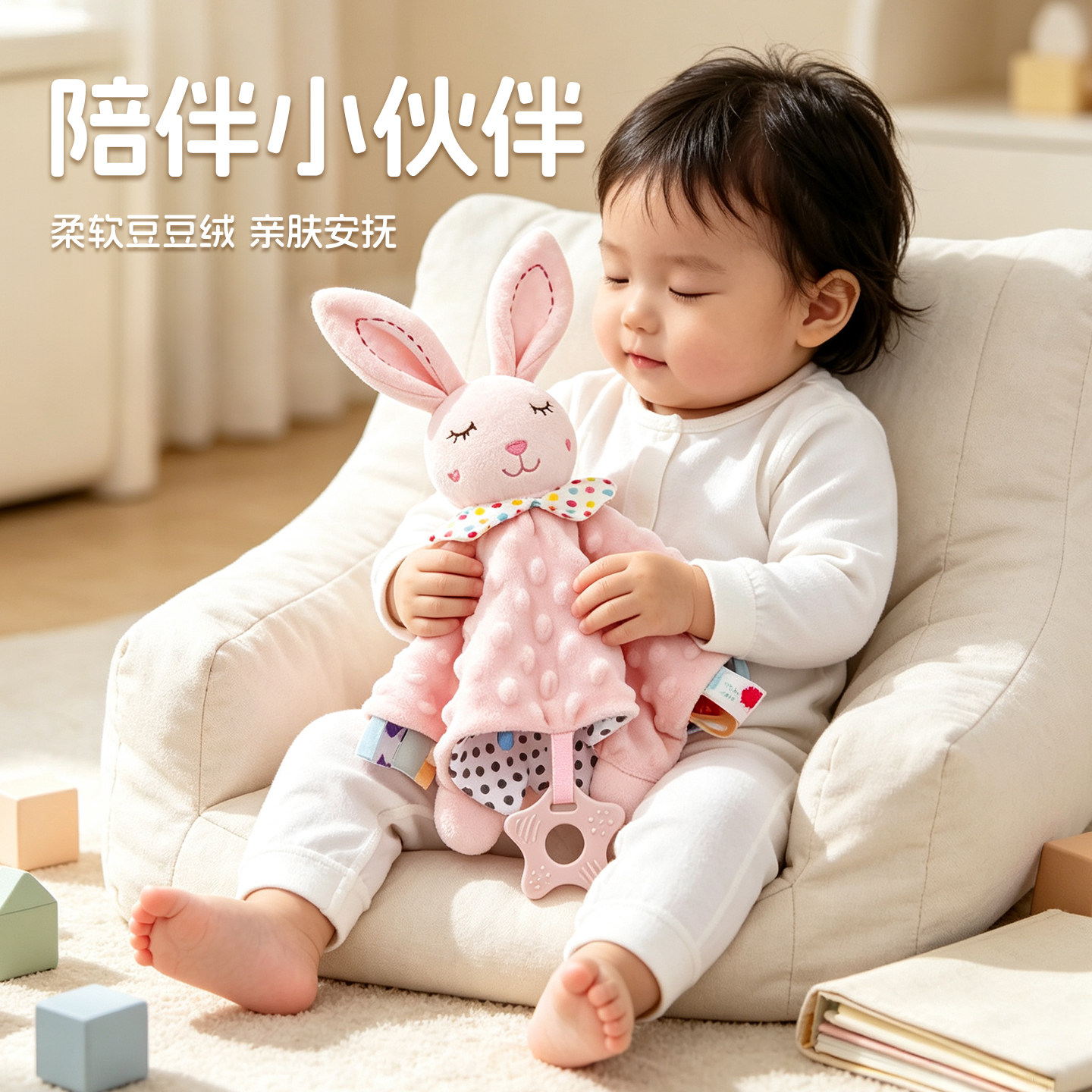 安抚玩偶兔子手偶睡觉抱睡公仔宝宝毛绒玩具哄睡安抚巾婴儿可入口