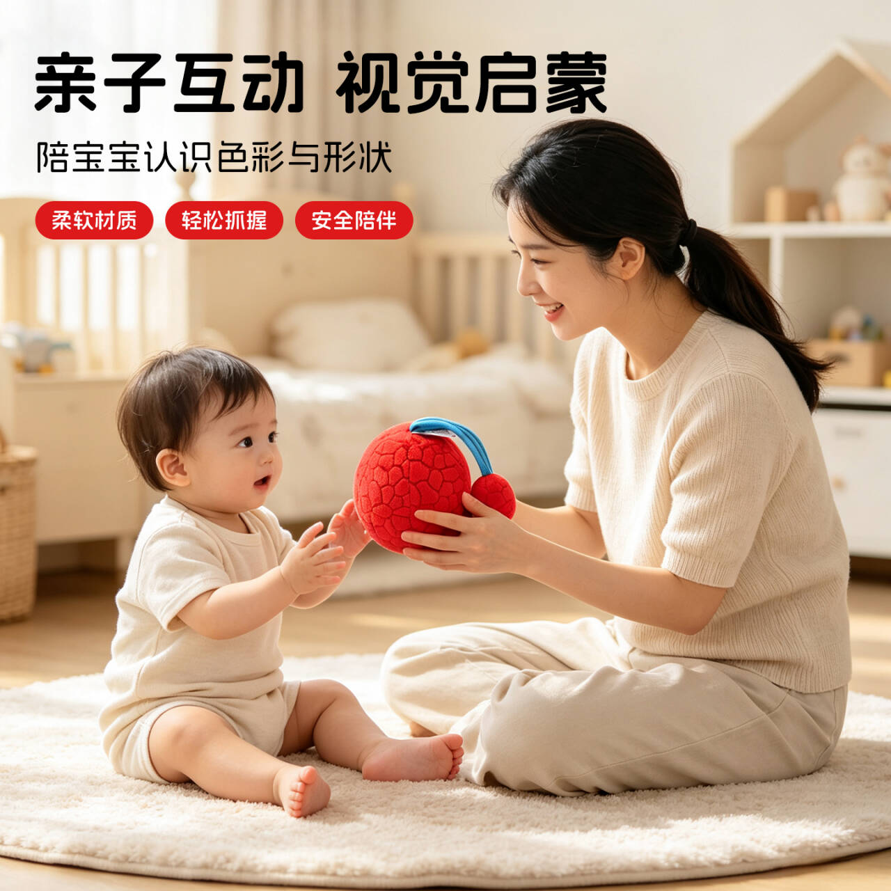 婴儿视力训练红球毛绒玩具视觉追视黑白球儿童早教道具宝宝手抓球