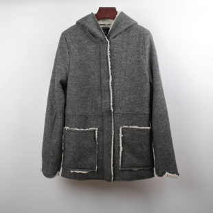 连帽外套秋冬款 外贸日系复古羊羔毛中长款 户外保暖大衣 福利 断码