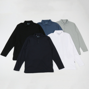 纯色翻领T恤长袖 春秋宽松大码 打底 男 外贸柔软亲肤防晒休闲POLO衫