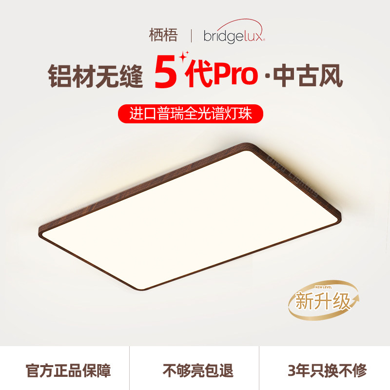 中古风客厅主灯吸顶灯全屋灯简约木纹色卧室灯全光谱护眼LED灯具