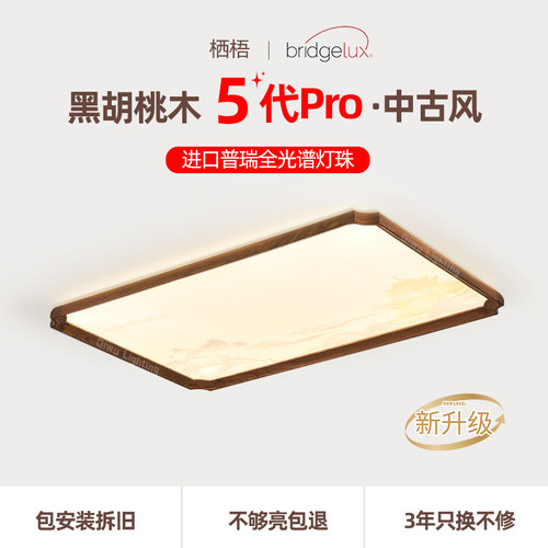 栖梧中古风胡桃木客厅吸顶灯LED护眼全光谱灯珠高端大气客厅主灯