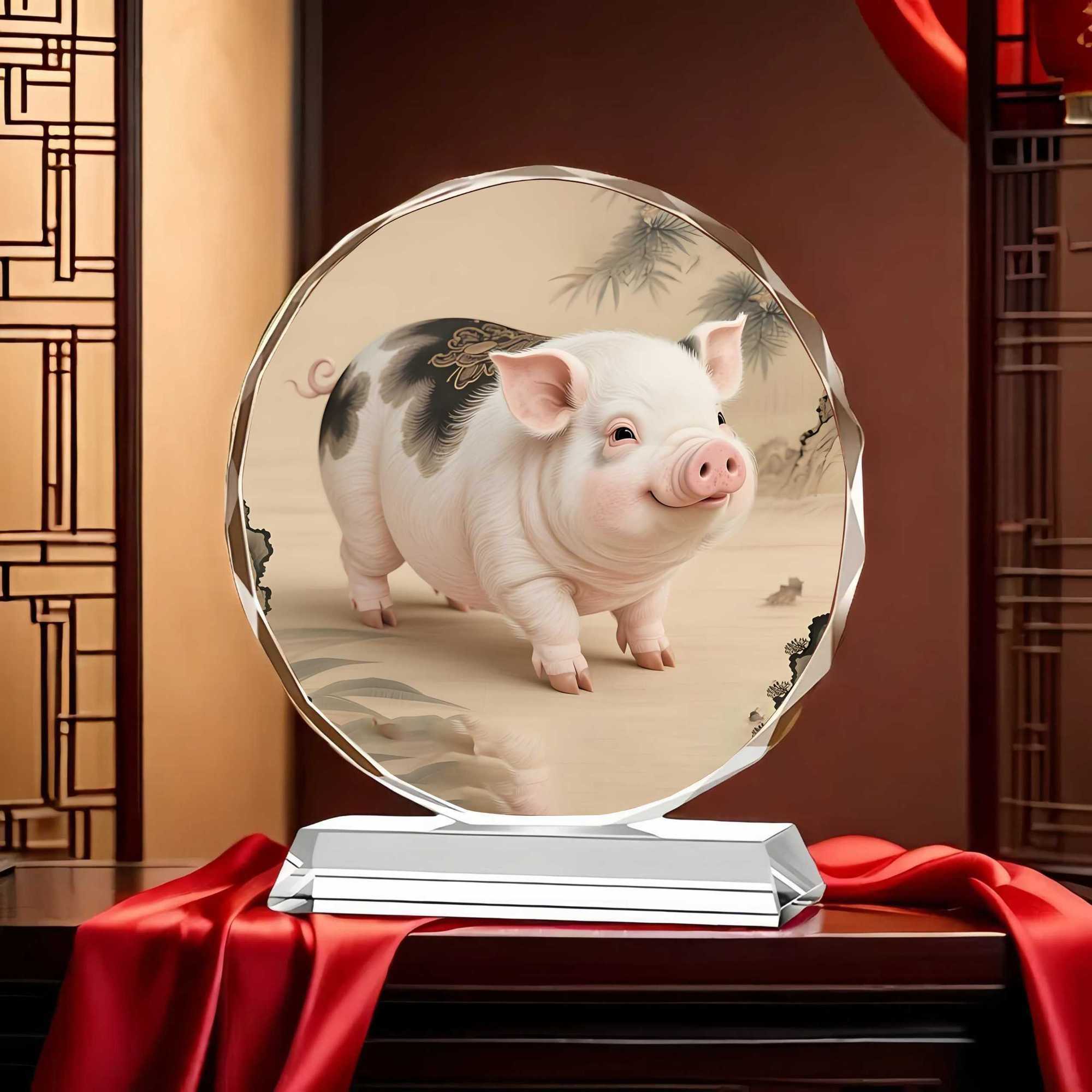 12生肖水晶摆件乔迁生肖全套招财祝福款萌猪老虎摆饰品巨龙新中式
