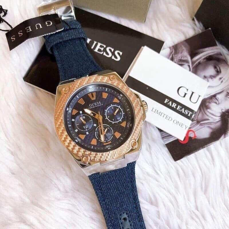 代购GUESS男士手表潮流石英表盖尔斯时尚商务蓝金男表W1058G1