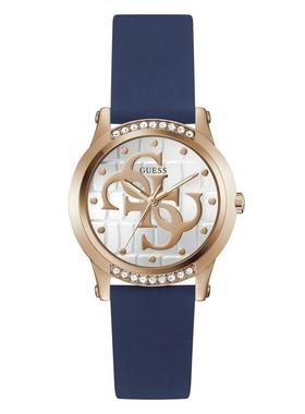 代购GUESS女士腕表计时夜光日期防水硅胶钢带镶钻蓝色商务休闲