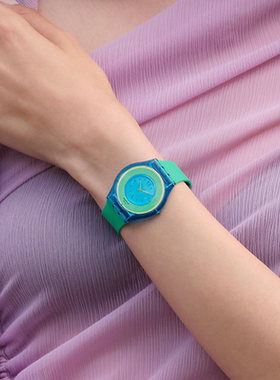 代购Swatch斯沃琪瑞士手表男女艺术合作系列绿色纱丽石英腕表SS0